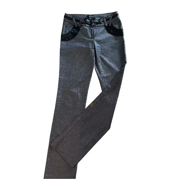 Y2K Metallic Silver Shimmer Pants – Low Rise Statement Trouser - Picture 9 of 15